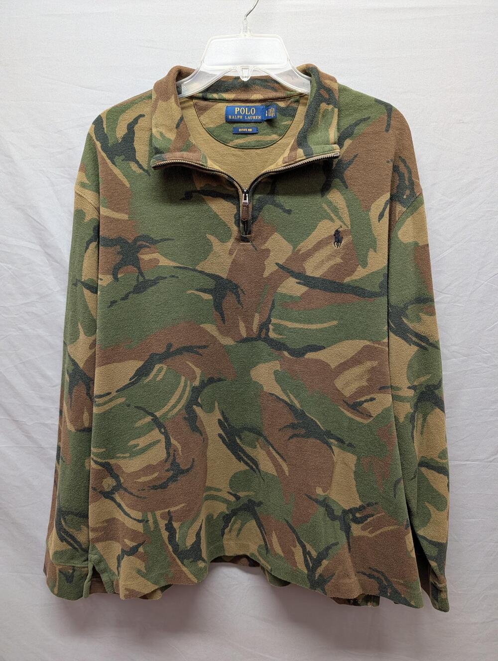 Polo Ralph Lauren Sweater Mens XL Green Camo Quarter Zip Estate Rib Pullover